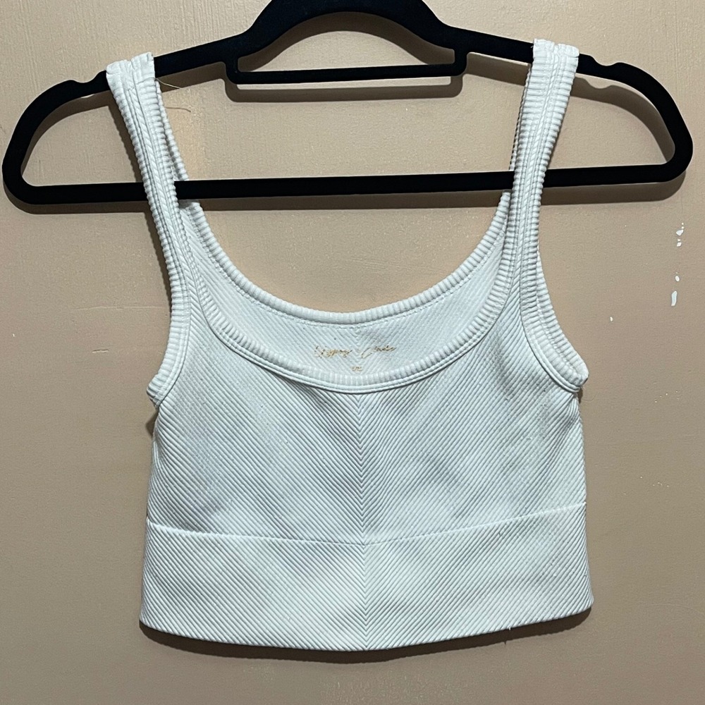 Gypsy + Jade Ribbed‎ Tank Top Cropped Sleeveless Casual White S/M Chic